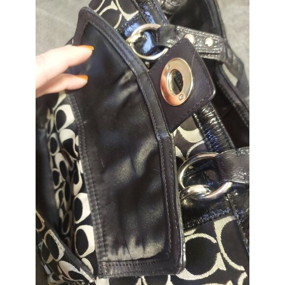 Coach Signature Turn Lock Tote Bag Black Silver Enamel Canvas Authentic - Picture 7 of 16